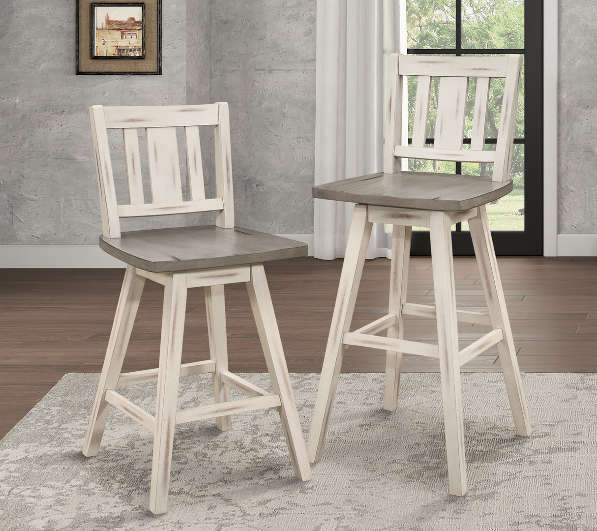 Amsonia White Swivel Pub Counter Height Chairs