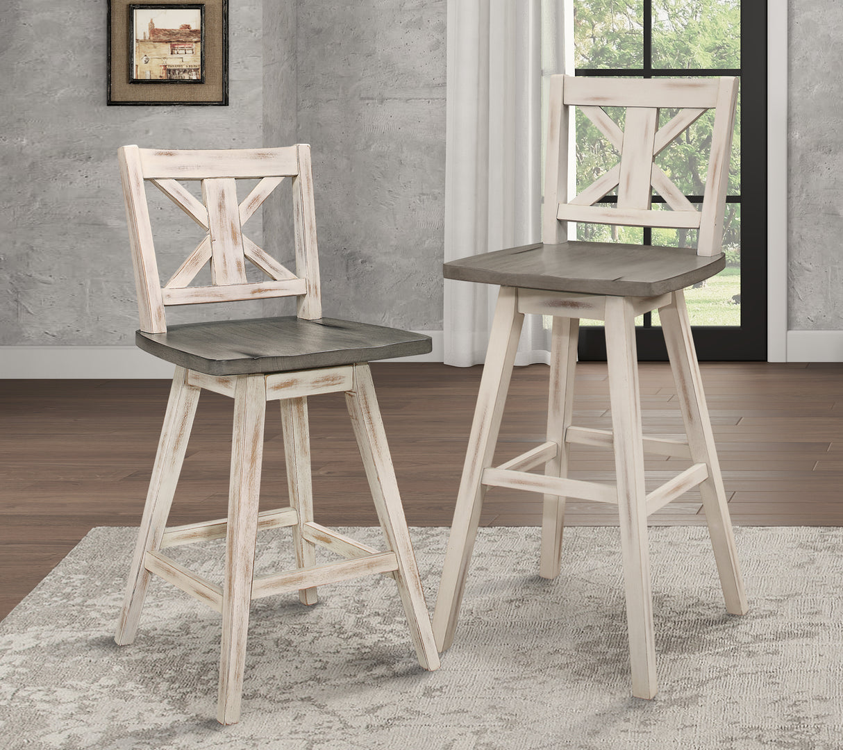 Amsonia White Swivel Pub Counter Height Chairs