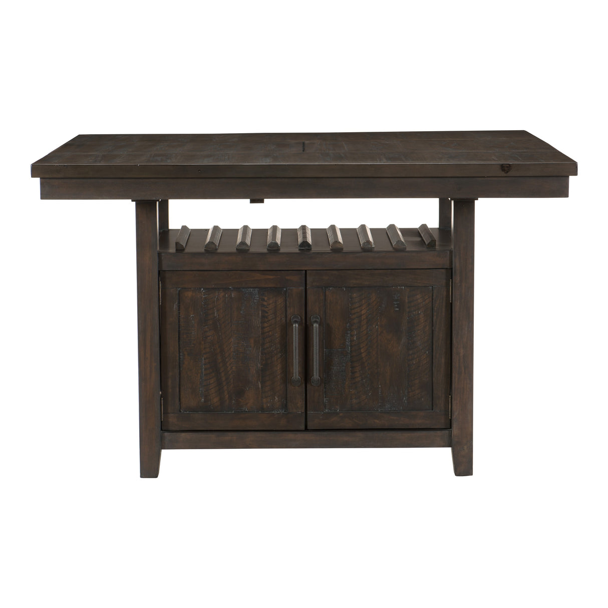 Oxton Distressed Dark Cherry Counter Height Table With Storage Base