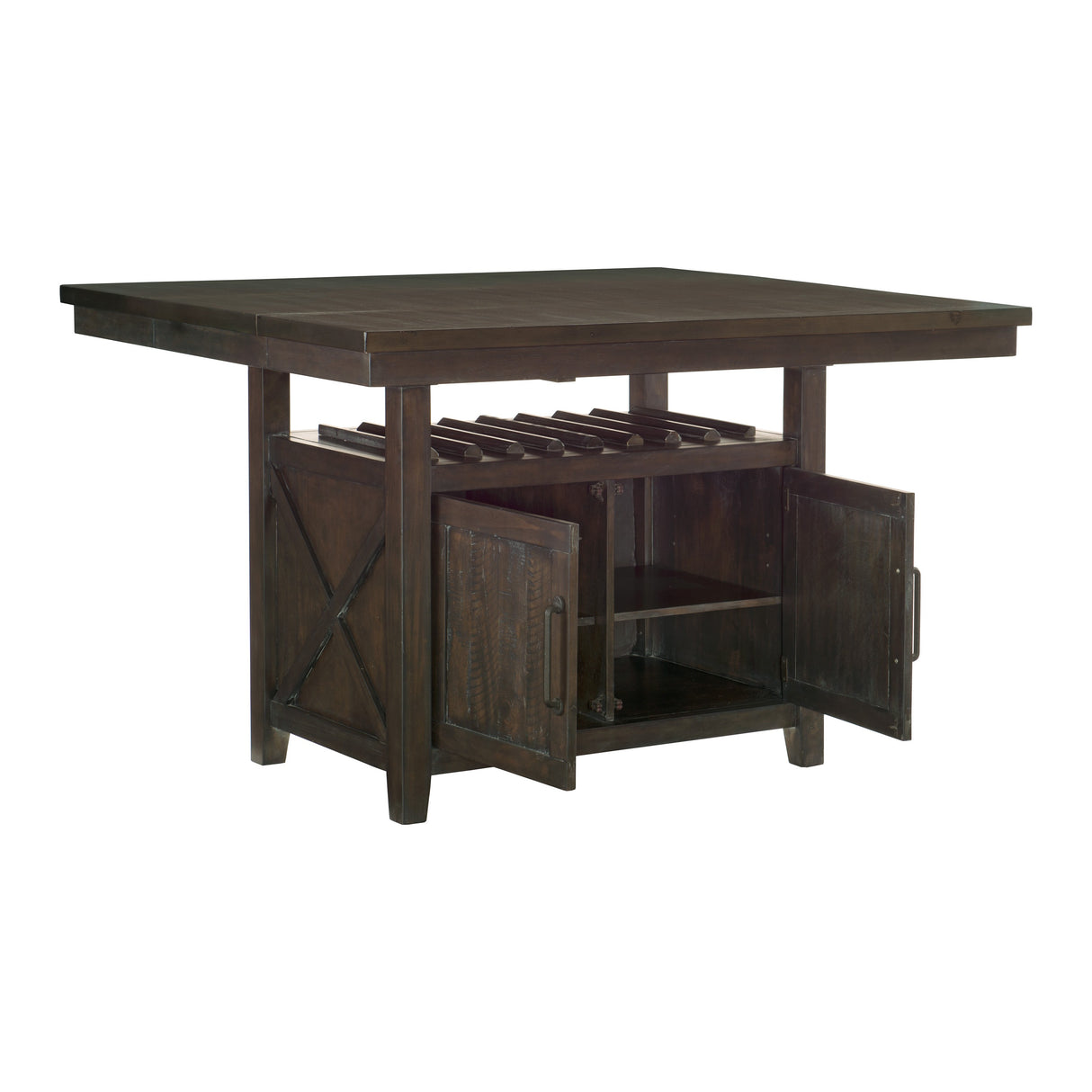 Oxton Distressed Dark Cherry Counter Height Table With Storage Base