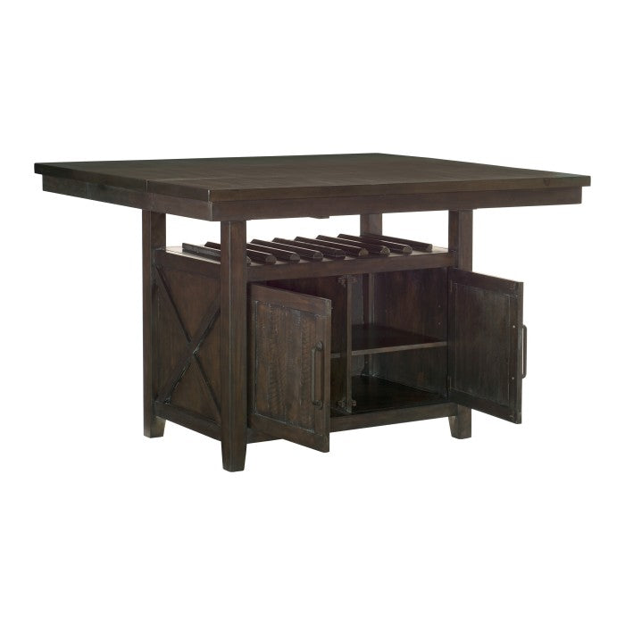 Oxton Distressed Dark Cherry Counter Height Table With Storage Base