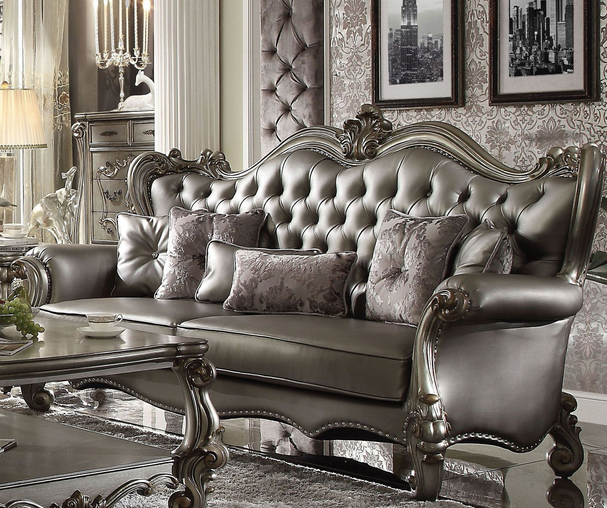 Versailles Silver Antique Platinum Living Room Set