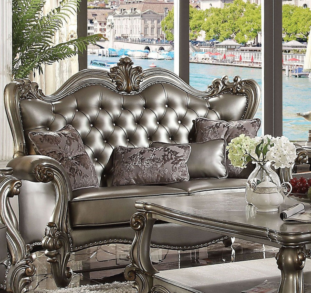 Versailles Silver Antique Platinum Living Room Set