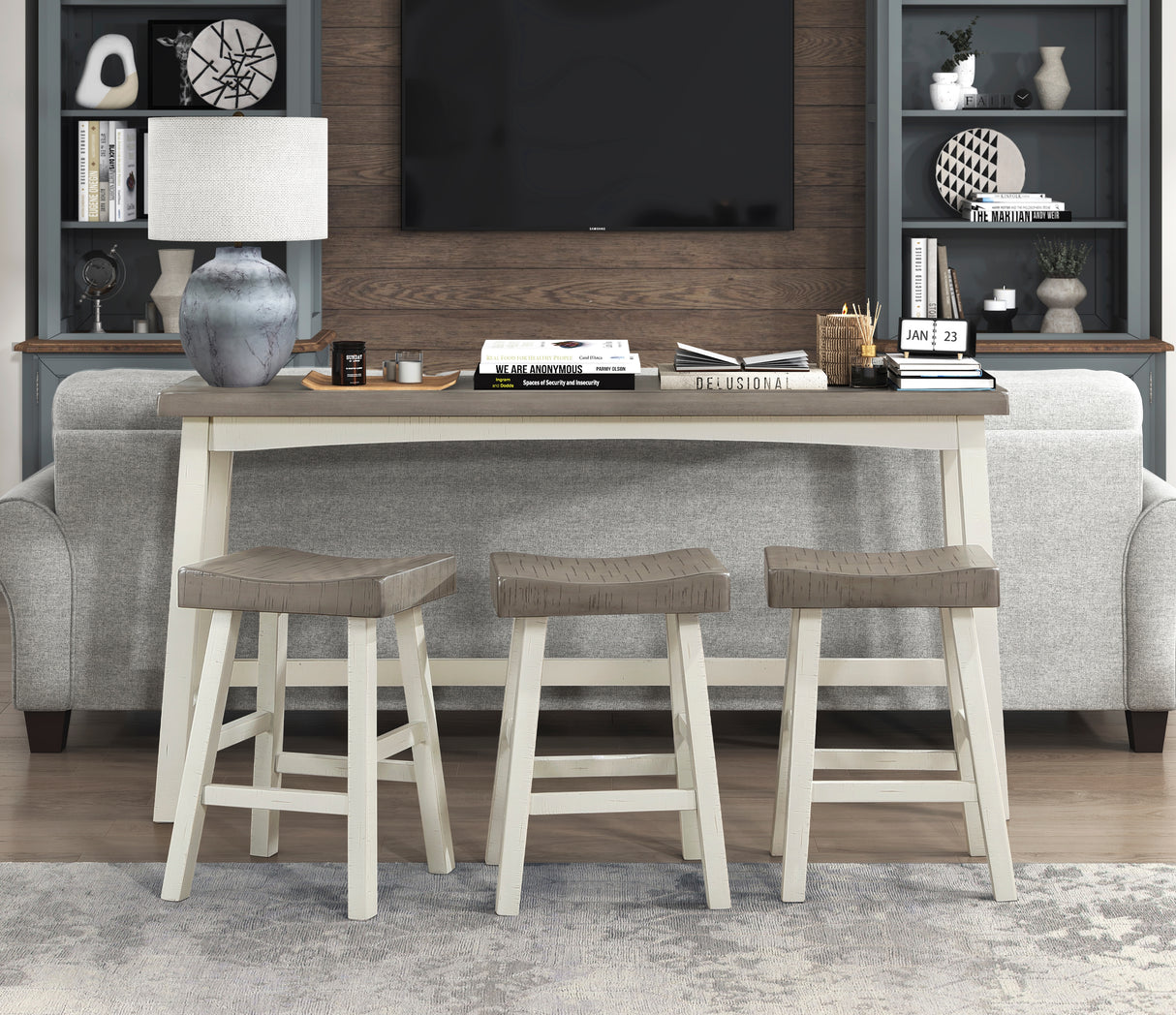 Caspian White And Coffee Counter Height Stool