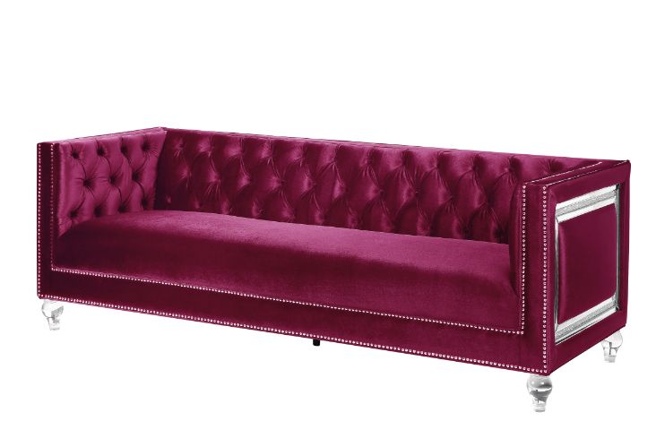 Heibero Burgundy Velvet Sofa