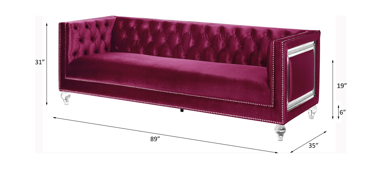 Heibero Burgundy Velvet Sofa