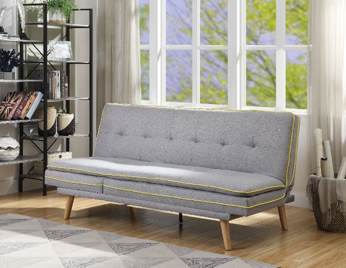 Savilla Gray Linen & Oak Finish Futon