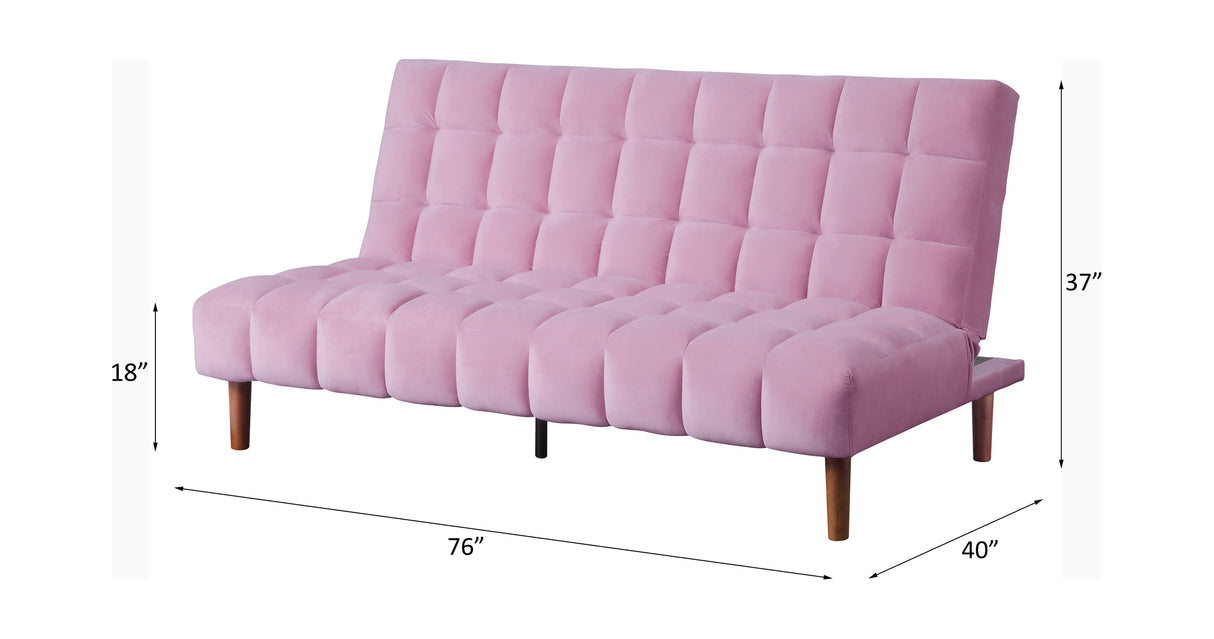 Yolandi Pink Velvet & Dark Walnut Finish Futon