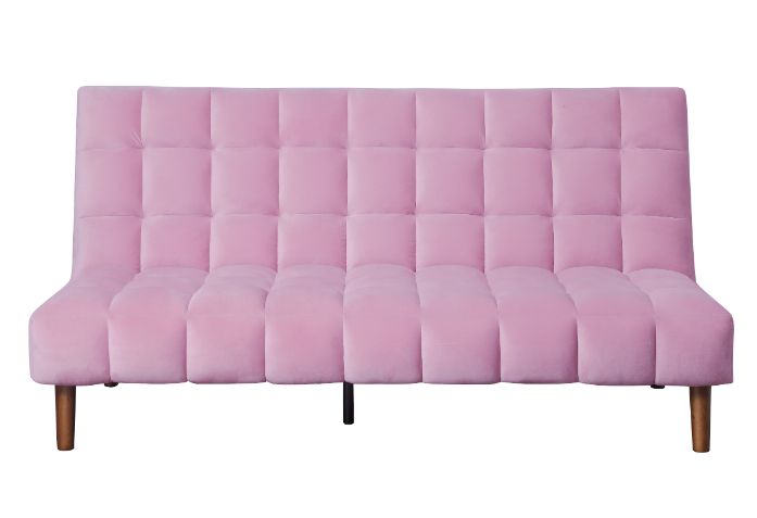 Yolandi Pink Velvet & Dark Walnut Finish Futon