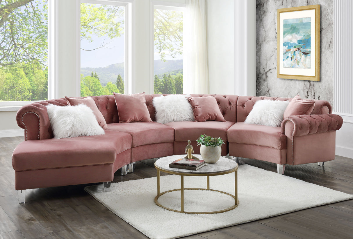 Ninagold Pink Velvet Sectional Sofa