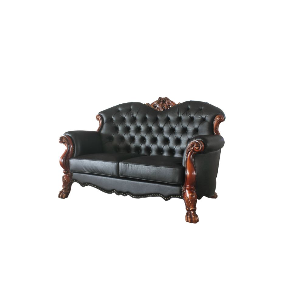 Dresden Synthetic Leather & Cherry Oak Finish Loveseat
