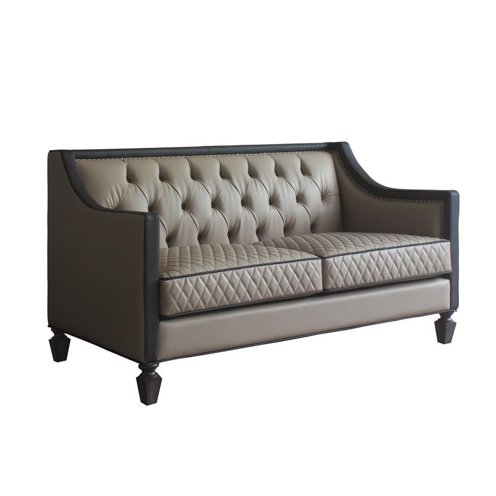 House Tan Synthetic Leather , Black Synthetic Leather & Charcoal Finish Beatrice Loveseat