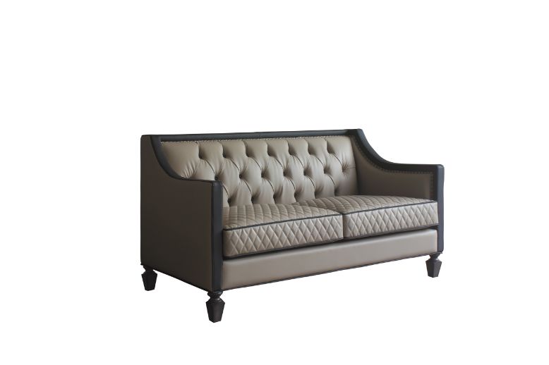 House Tan Synthetic Leather , Black Synthetic Leather & Charcoal Finish Beatrice Loveseat