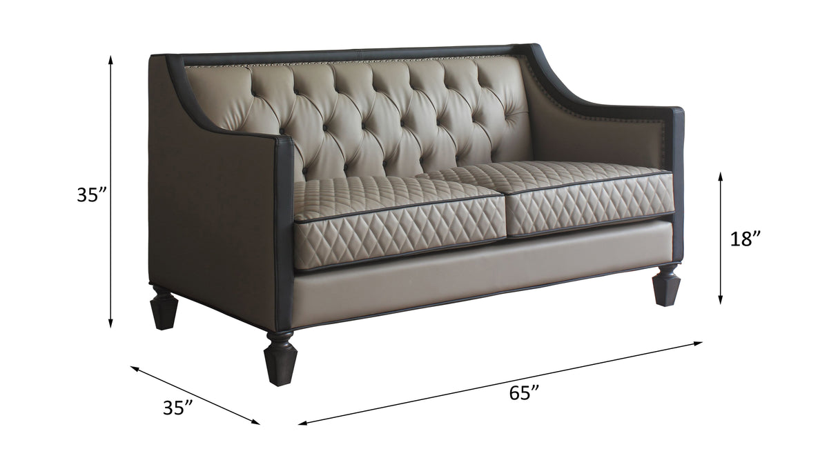 House Tan Synthetic Leather , Black Synthetic Leather & Charcoal Finish Beatrice Loveseat