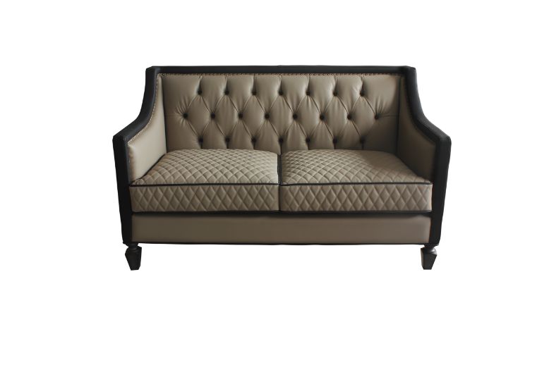 House Tan Synthetic Leather , Black Synthetic Leather & Charcoal Finish Beatrice Loveseat