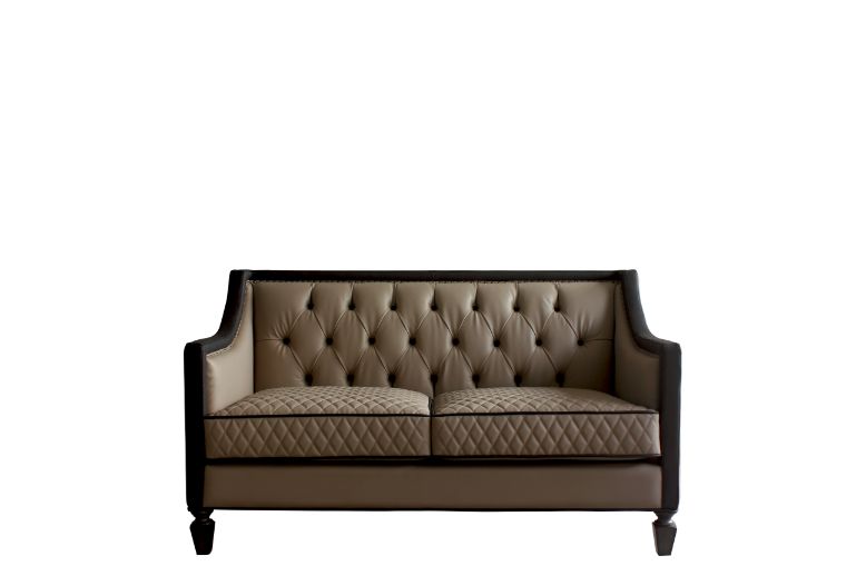 House Tan Synthetic Leather , Black Synthetic Leather & Charcoal Finish Beatrice Loveseat