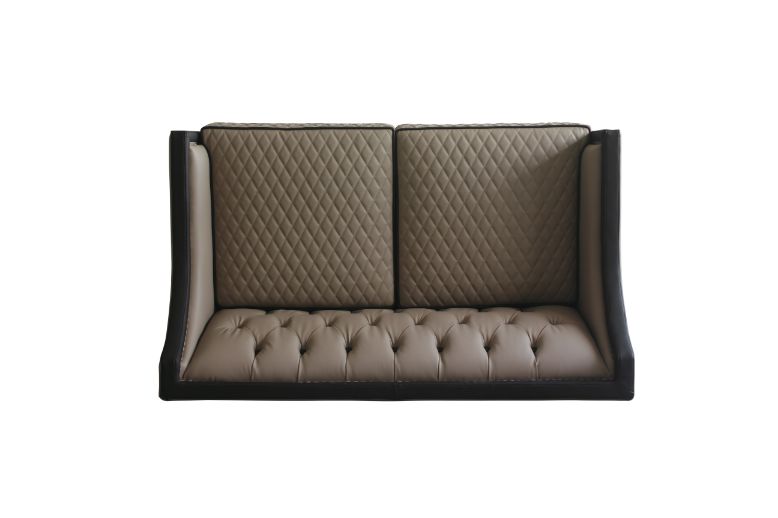 House Tan Synthetic Leather , Black Synthetic Leather & Charcoal Finish Beatrice Loveseat