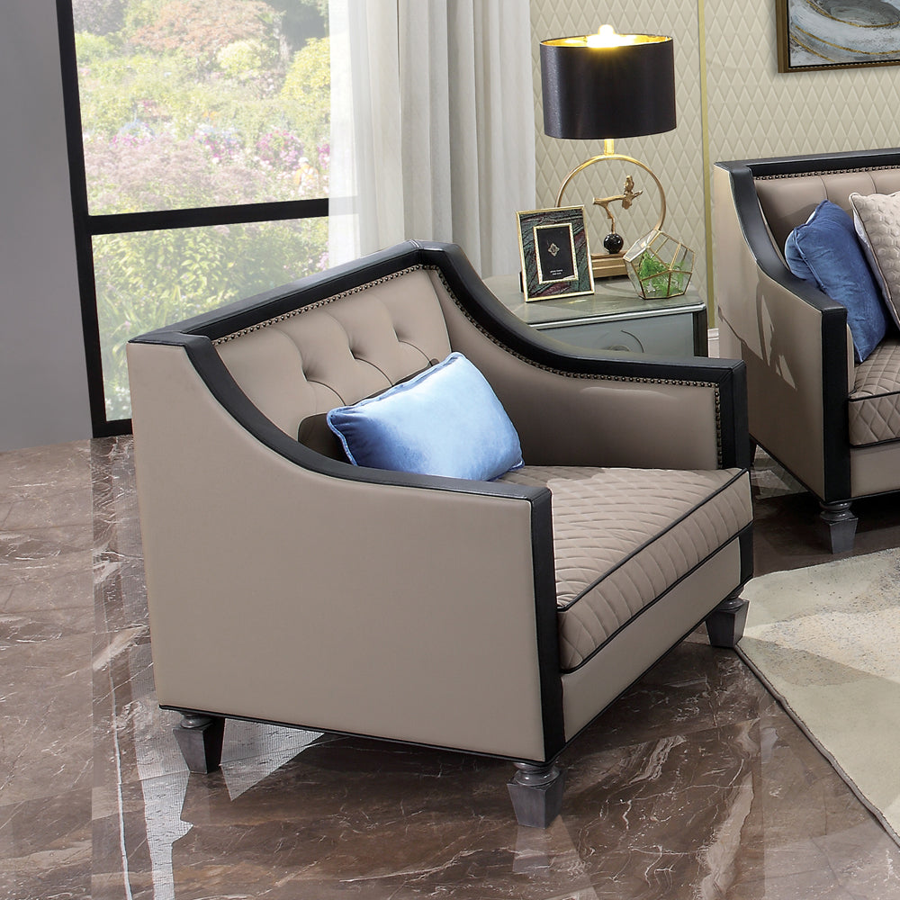 House Tan Synthetic Leather , Black Synthetic Leather & Charcoal Finish Beatrice Chair