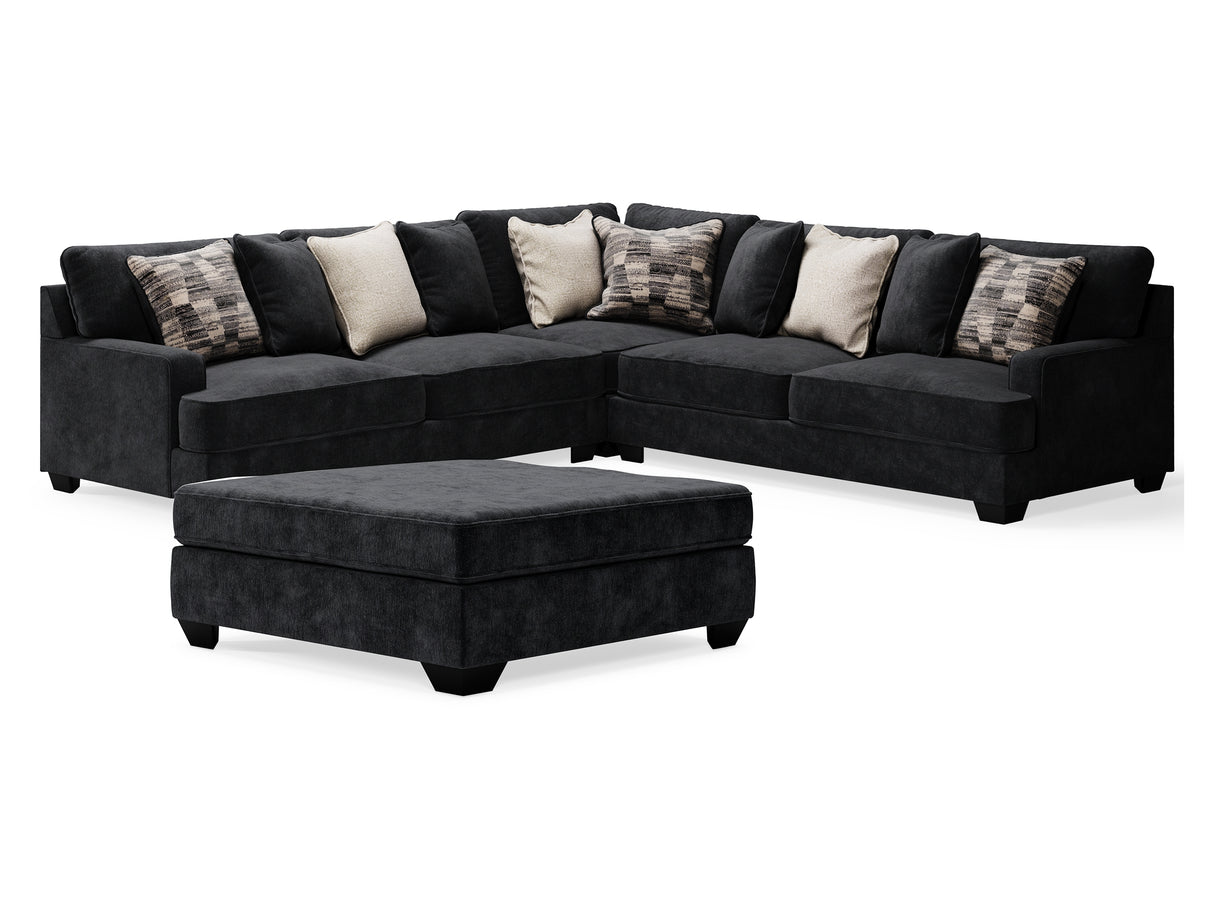 Lavernett Charcoal 3-Piece Sectional And Oversized Ottoman