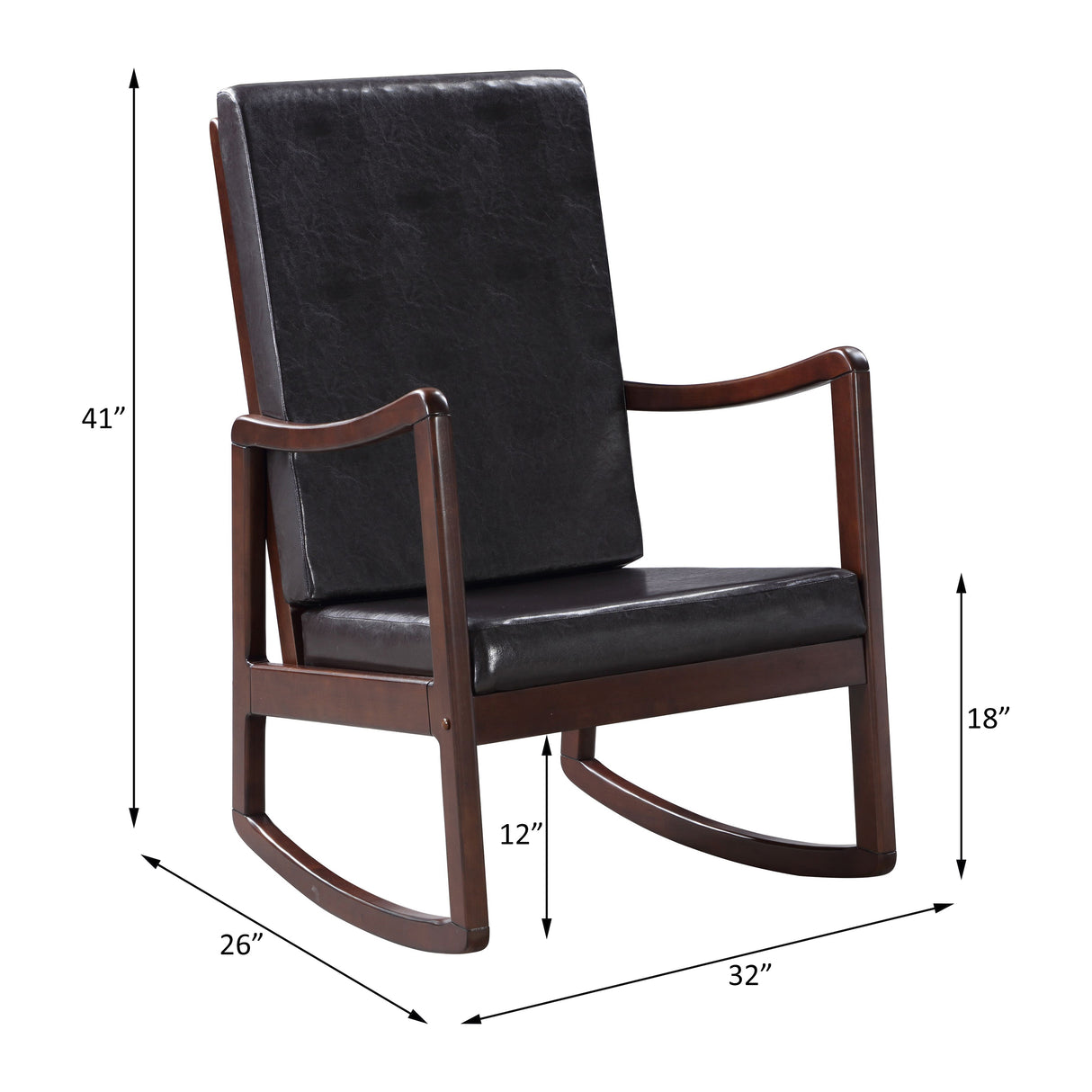 Raina Dark Brown Synthetic Leather & Espresso Finish Rocking Chair