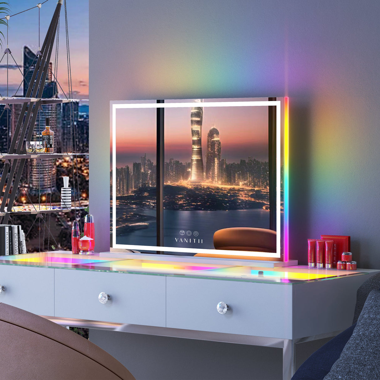 Luxury Hollywood Glow Vanity Mirror with RGB & Led Light Strip