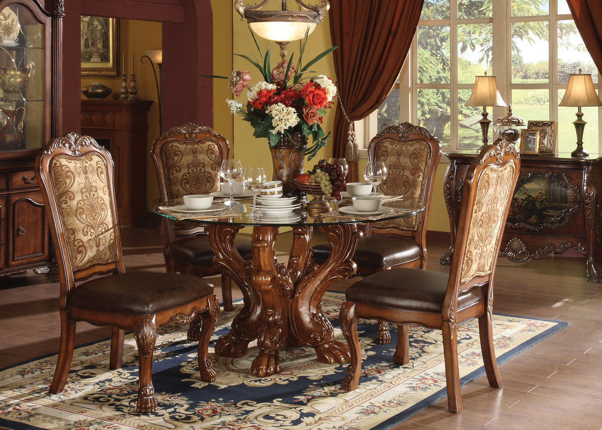 Acme Dresden 5 Piece Round Dining Table Set In Cherry