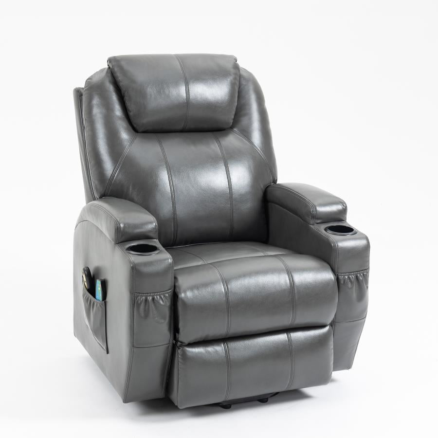 Sanger Upholstered Power Lift Massage Recliner Charcoal Grey
