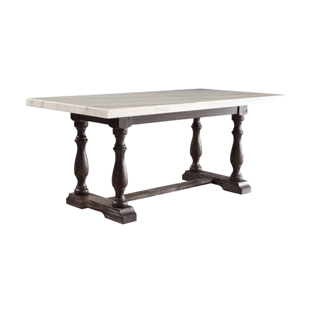 Gerardo White Marble Top & Weathered Espresso Finish Dining Table