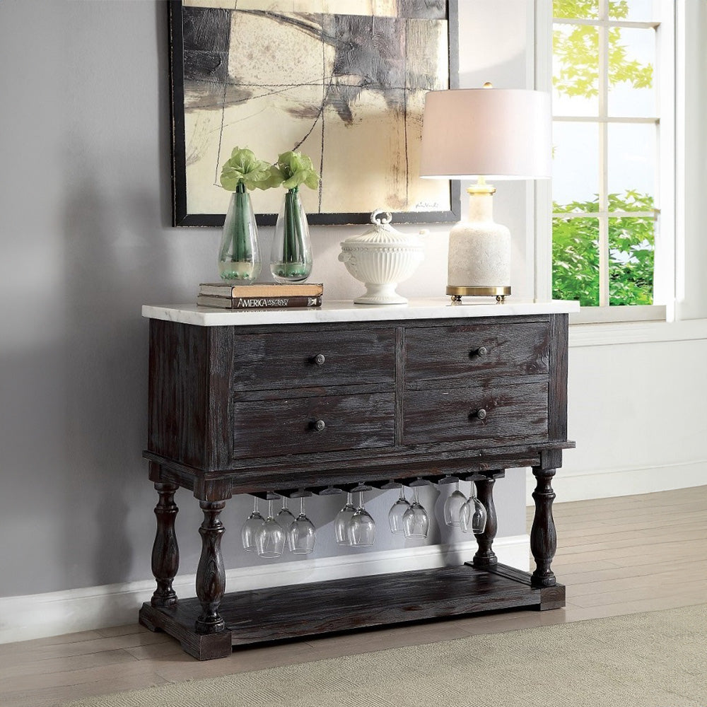 Gerardo White Marble Top & Weathered Espresso Finish Server