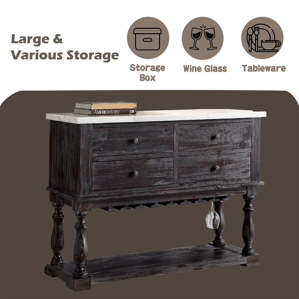 Gerardo White Marble Top & Weathered Espresso Finish Server