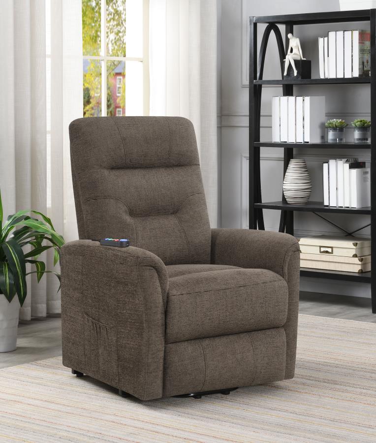Henrietta Power Lift Recliner With Storage Pocket Brown