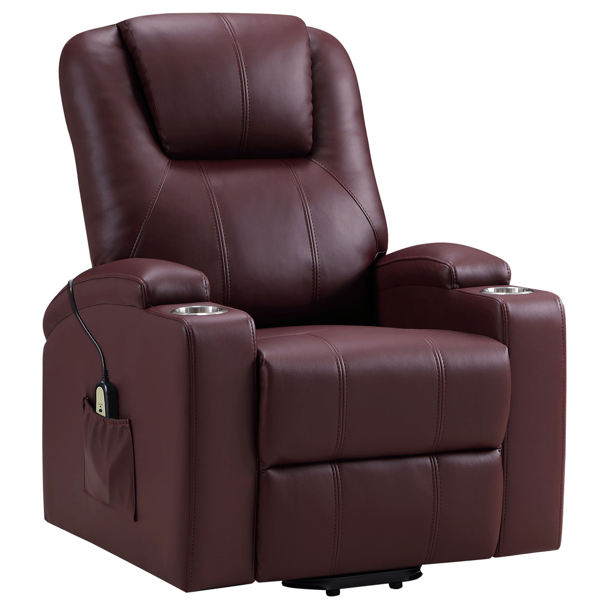 Armstrong Wine Upholstered Power Lift Massage Recliner Red