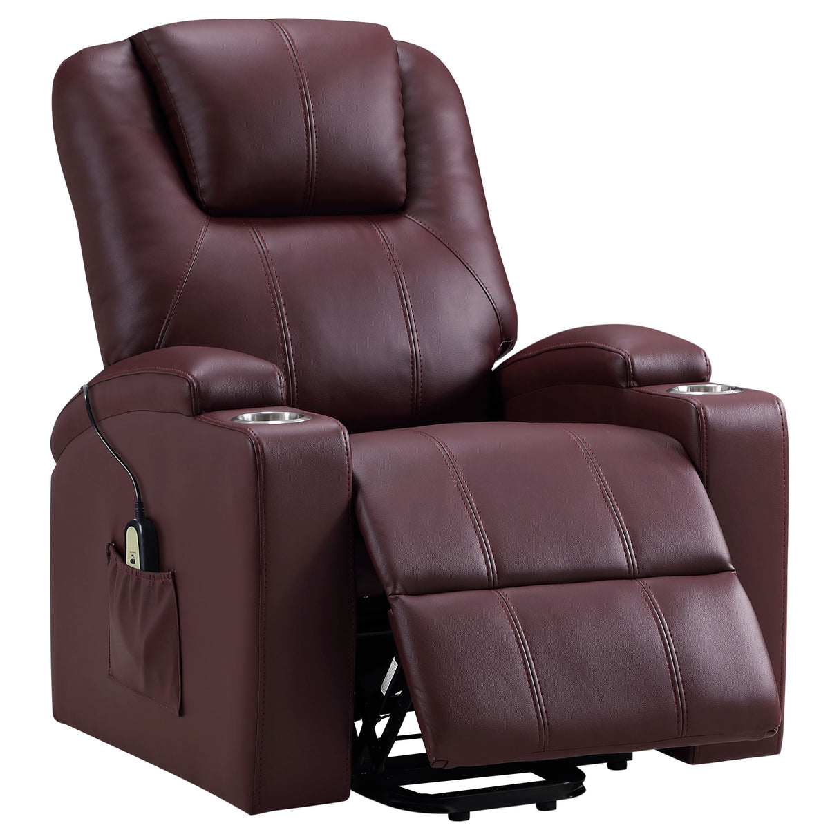 Armstrong Wine Upholstered Power Lift Massage Recliner Red