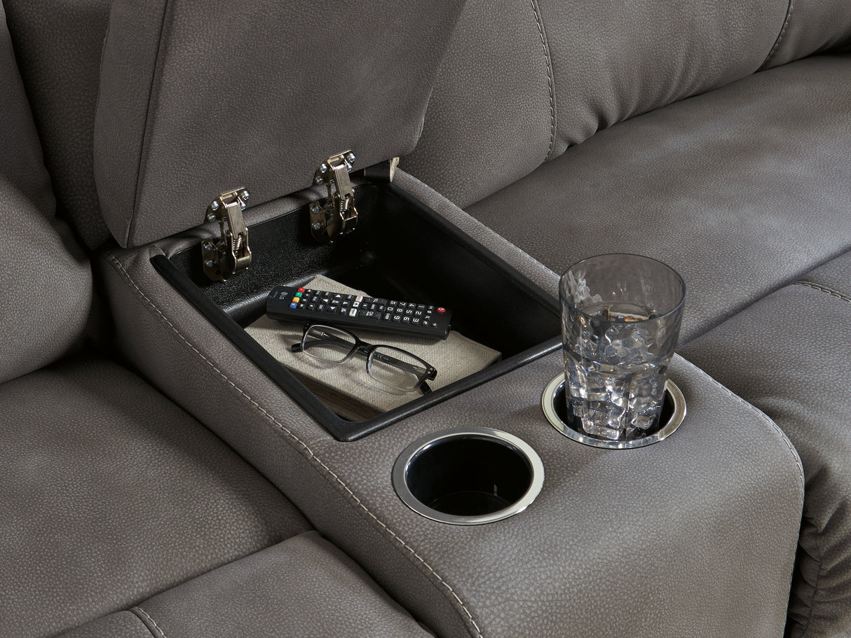 Next-Gen Durapella Slate 3-Piece Power Reclining Sectional Loveseat With Console