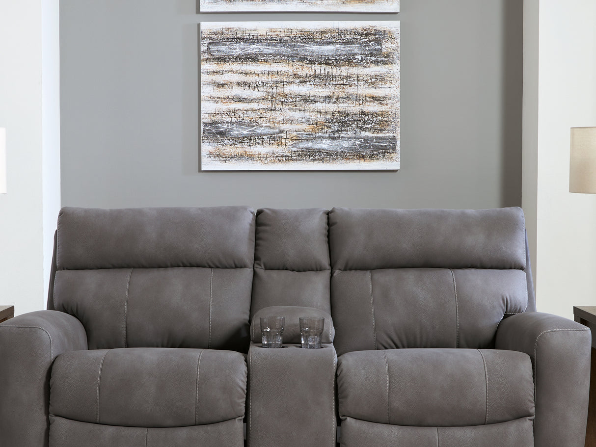 Next-Gen Durapella Slate 3-Piece Power Reclining Sectional Loveseat With Console