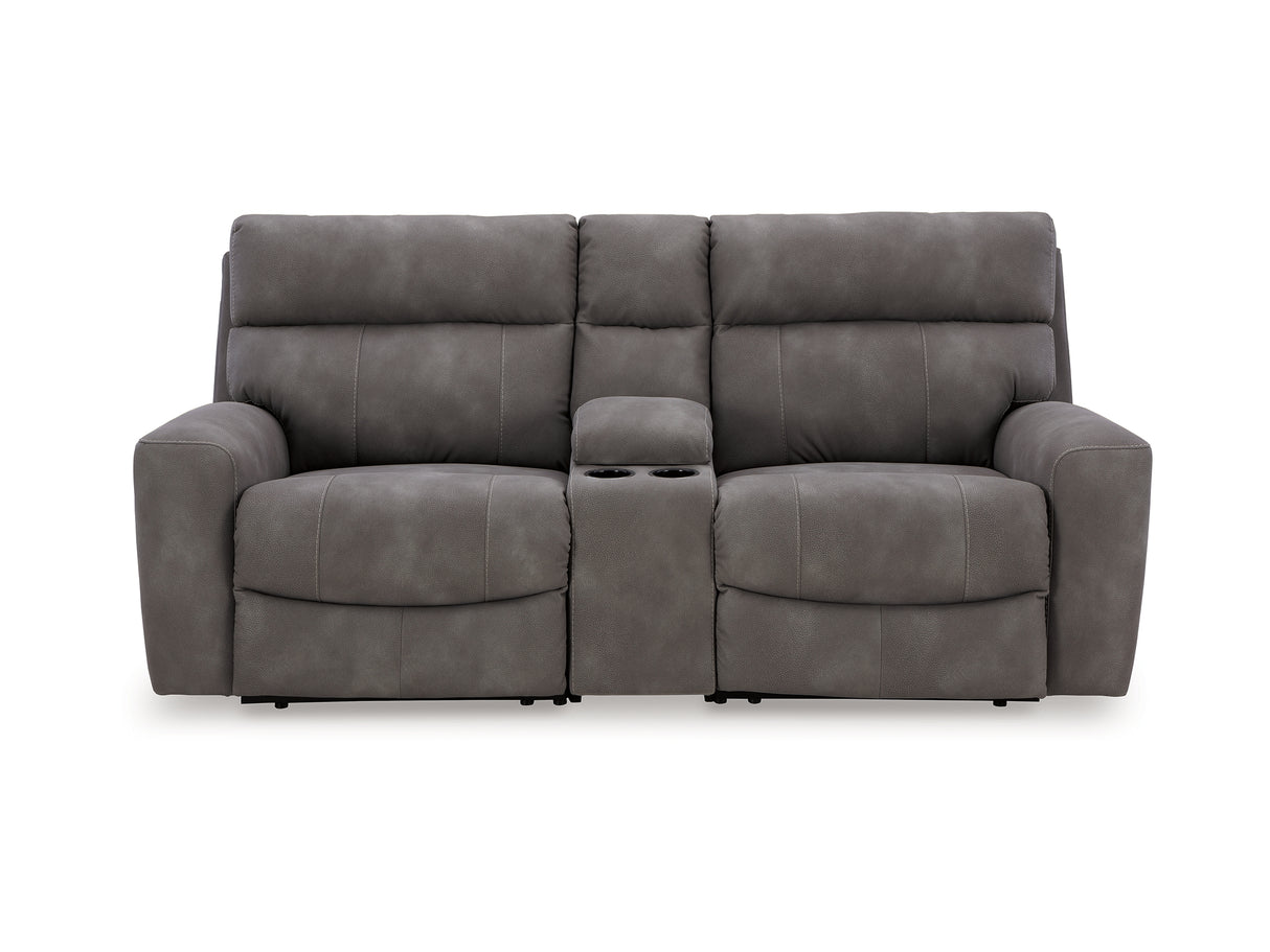 Next-Gen Durapella Slate 3-Piece Power Reclining Sectional Loveseat With Console