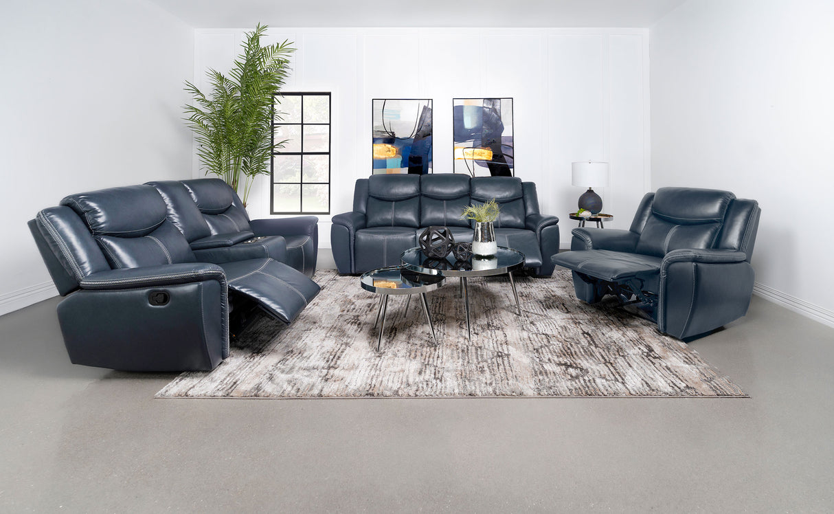 Sloane Blue 3-Piece Upholstered Reclining Sofa Set