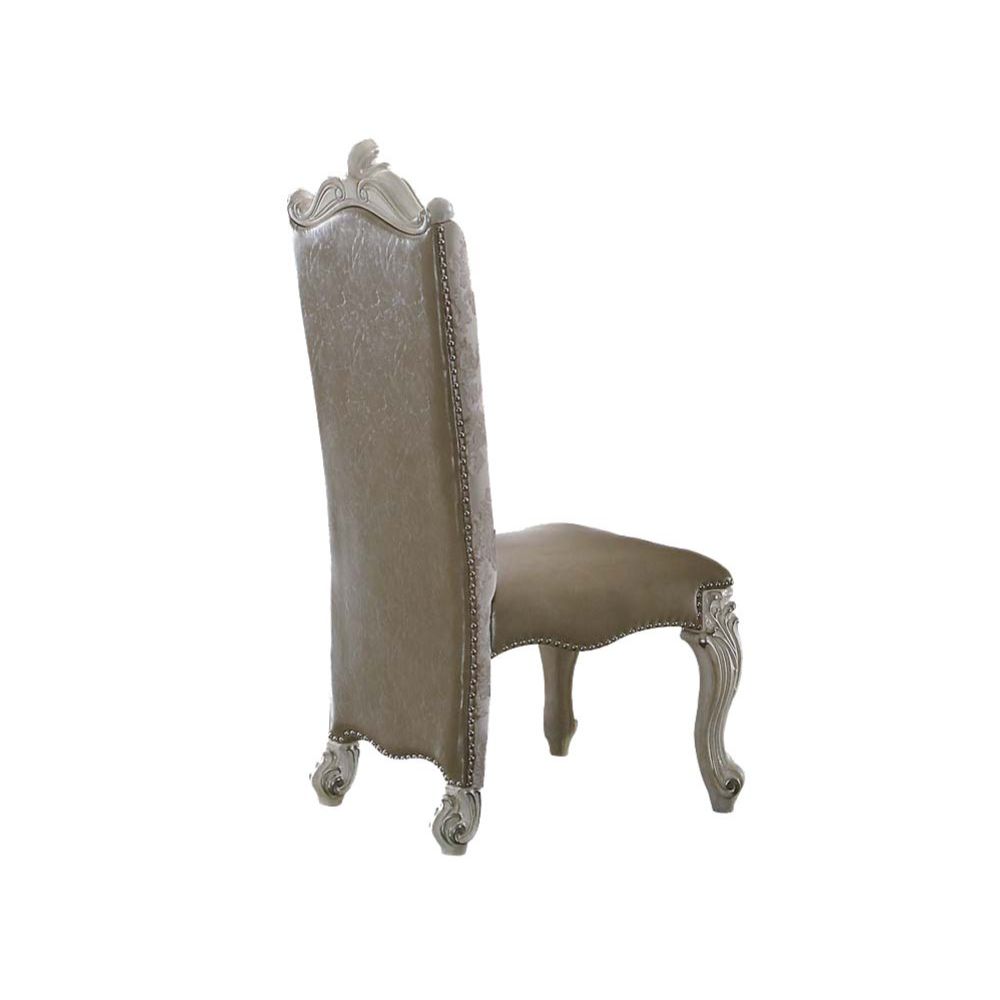 Versailles Vintage Synthetic Leather /Fabric & Bone White Finish Side Chair (Set-2)