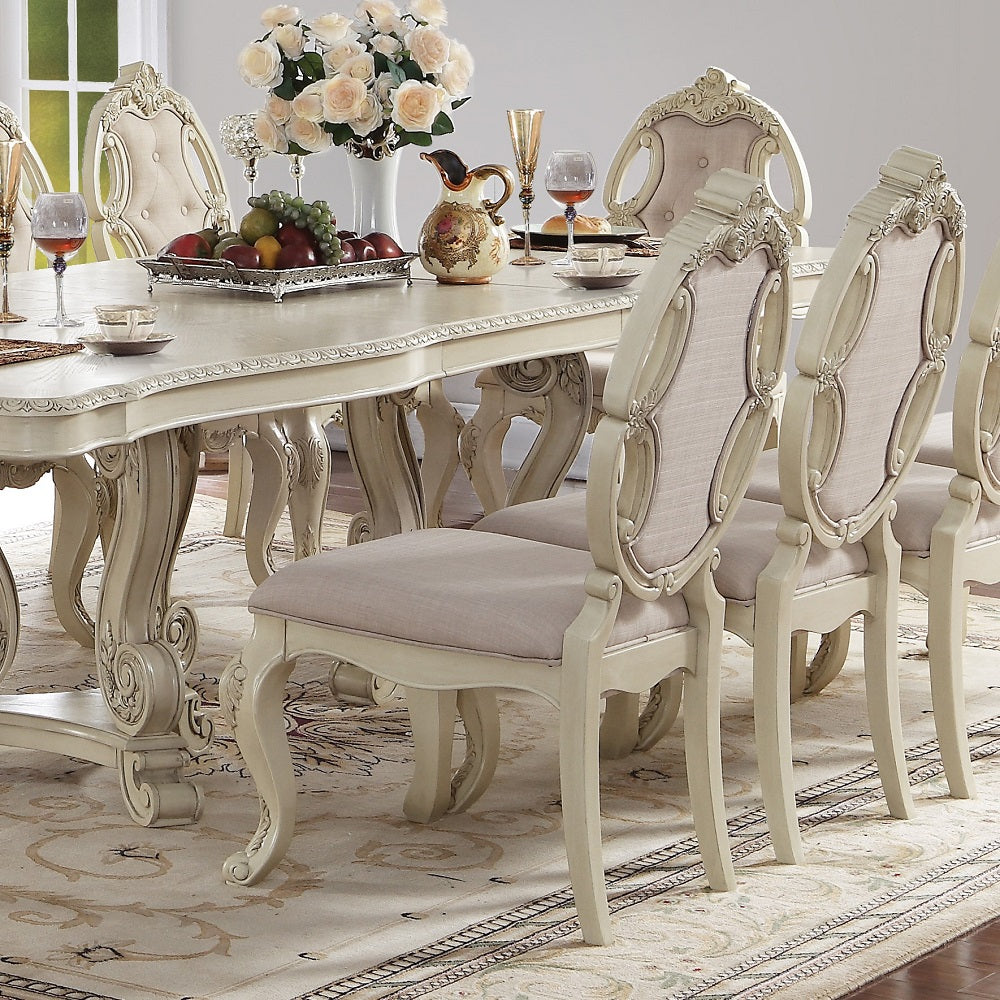 Ragenardus Fabric & Antique White Finish Side Chair (Set-2)