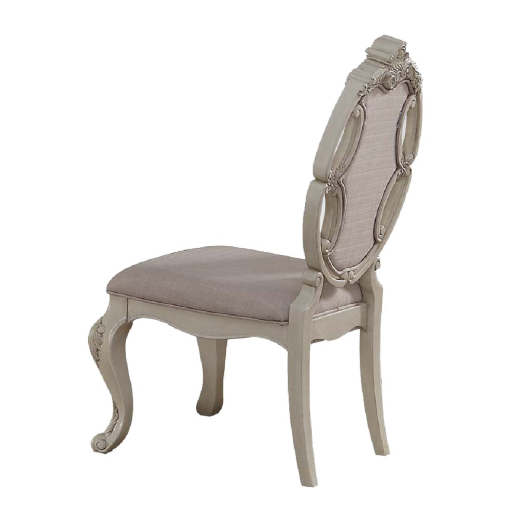 Ragenardus Fabric & Antique White Finish Side Chair (Set-2)