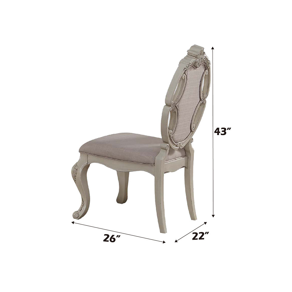 Ragenardus Fabric & Antique White Finish Side Chair (Set-2)