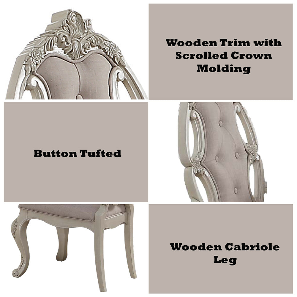 Ragenardus Fabric & Antique White Finish Side Chair (Set-2)