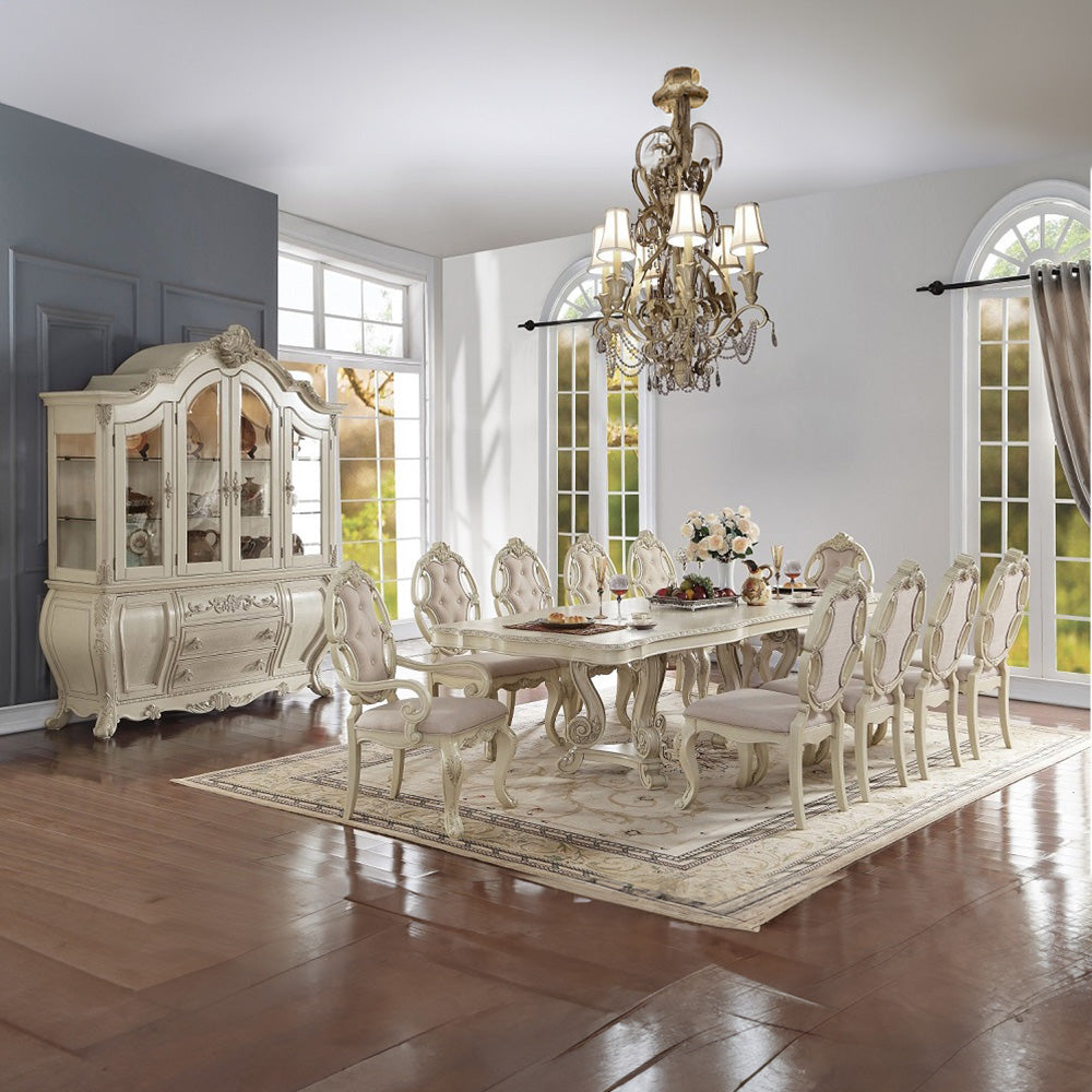 Ragenardus Fabric & Antique White Finish Side Chair (Set-2)