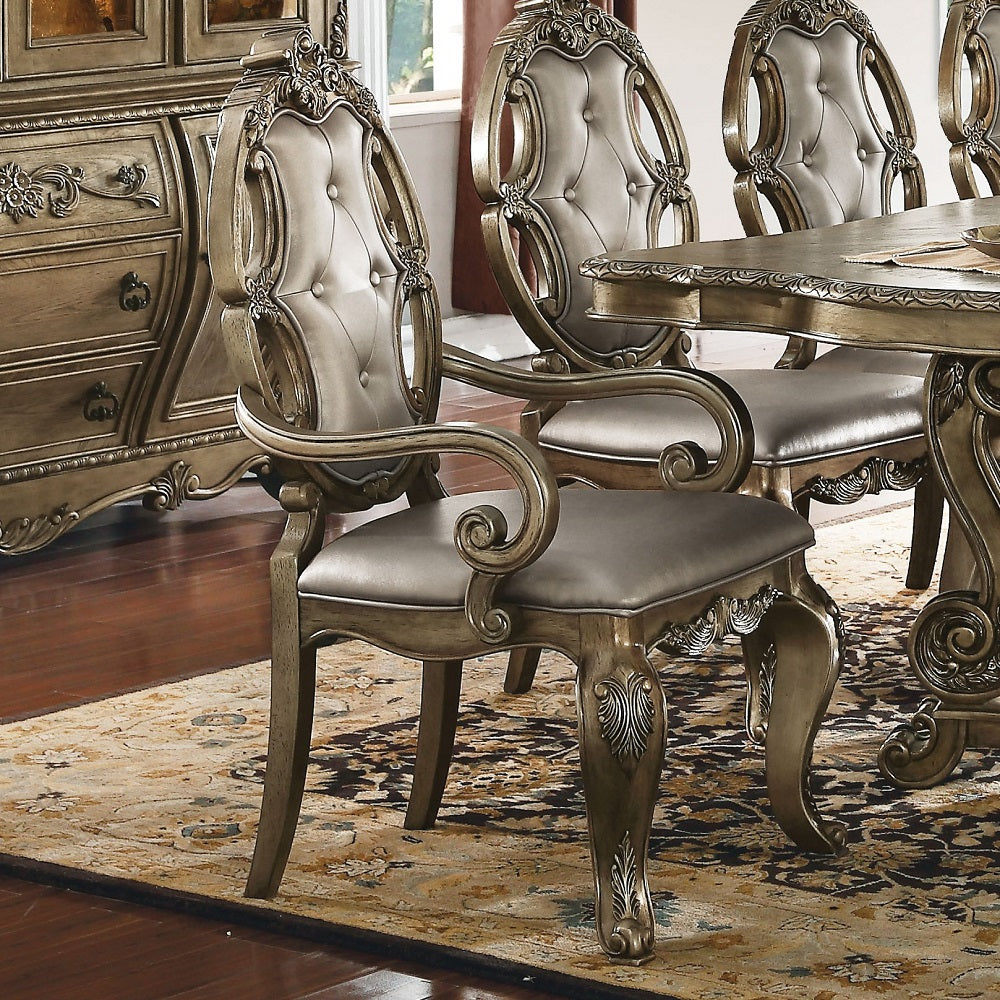 Ragenardus Vintage Synthetic Leather & Vintage Oak Finish Arm Chair (Set-2)