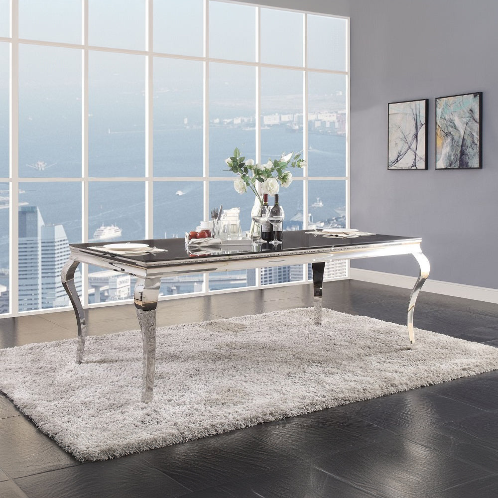 Fabiola Black Glass Top & Stainless Steel Dining Table