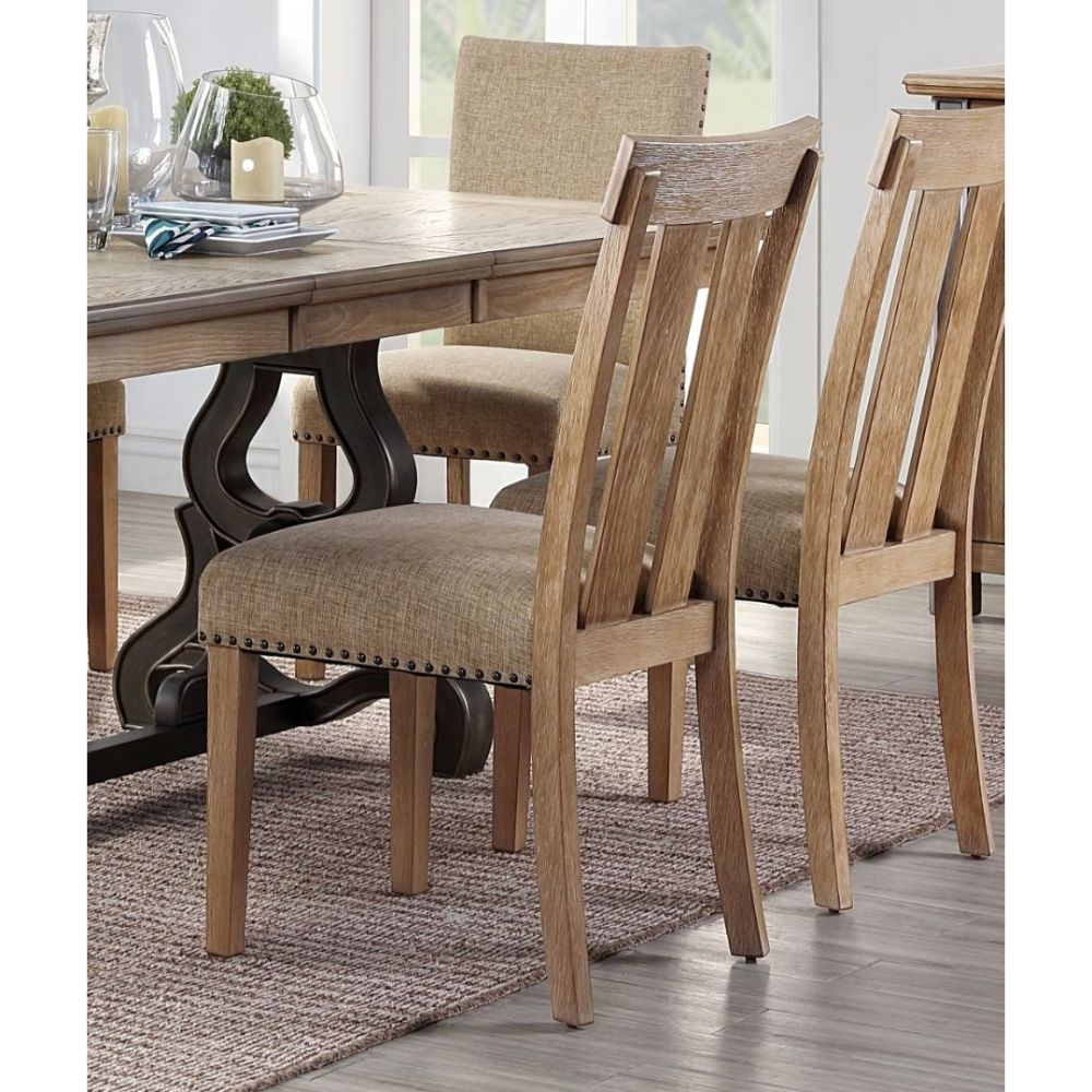 Nathaniel Fabric & Maple Finish Side Chair (Set-2)