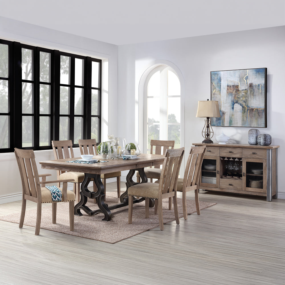 Nathaniel Fabric & Maple Finish Arm Chair (Set-2)