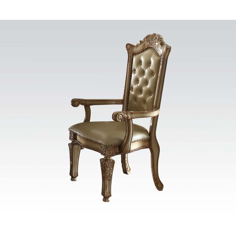 Vendome Bone Synthetic Leather & Gold Patina Finish Arm Chair (Set-2)