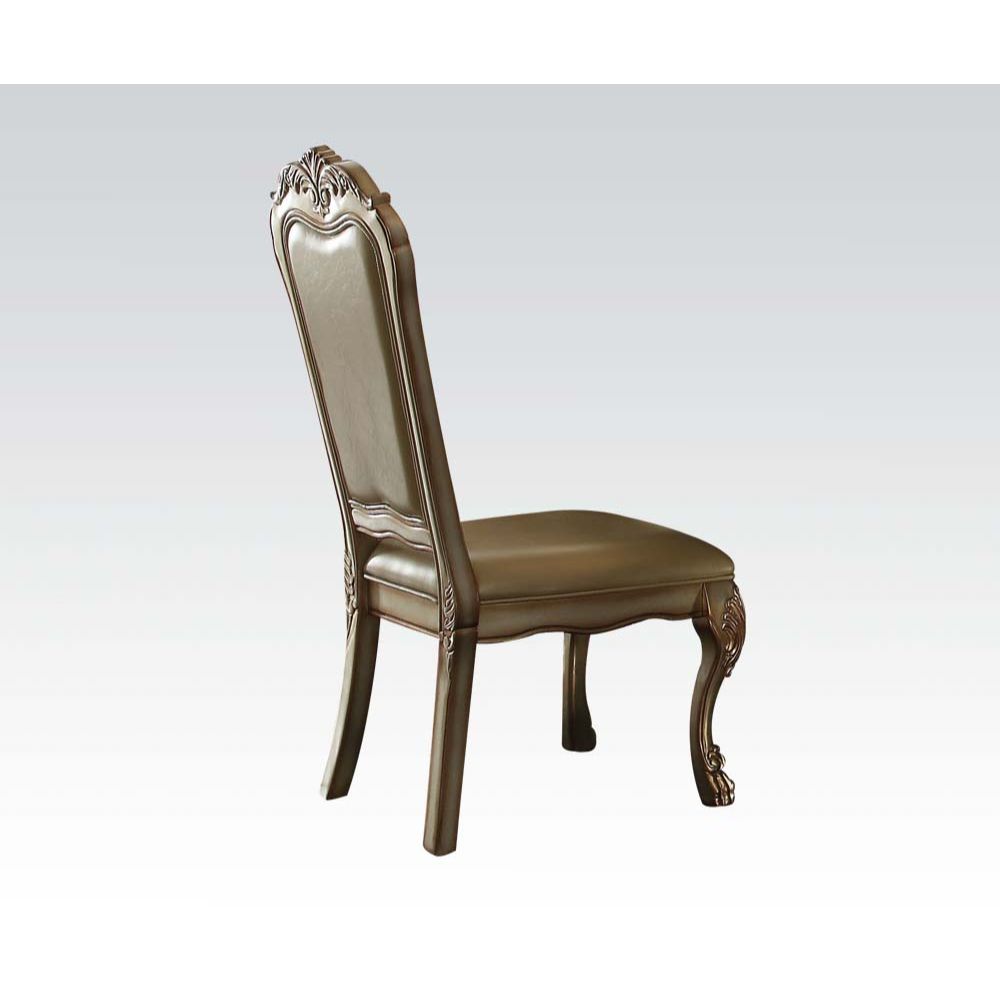 Dresden Bone Synthetic Leather /Fabric & Gold Patina Finish Side Chair (Set-2)