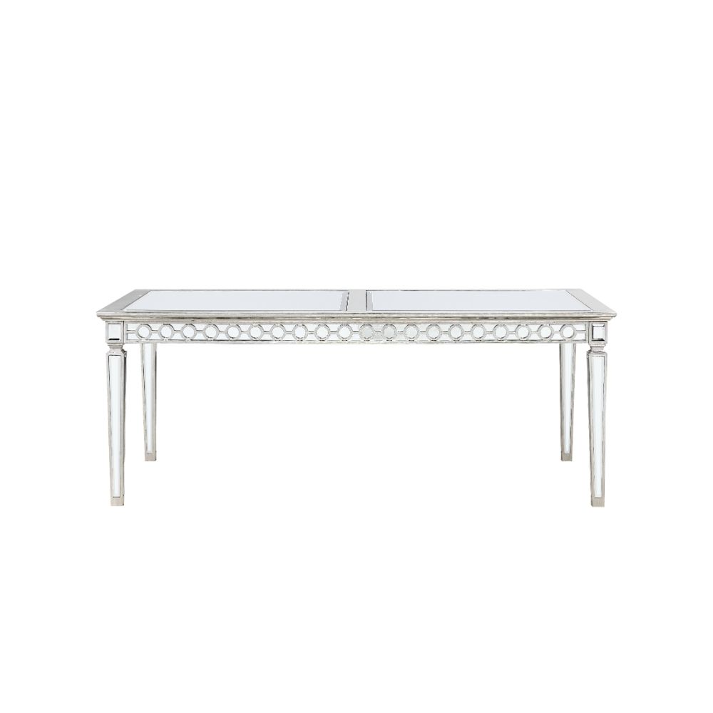 Varian Mirrored & Antique Platinum Finish Dining Table
